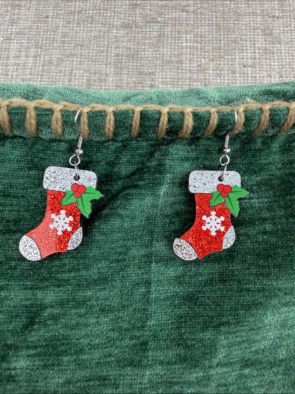 Festive Red Glitter Christmas Stocking Earrings